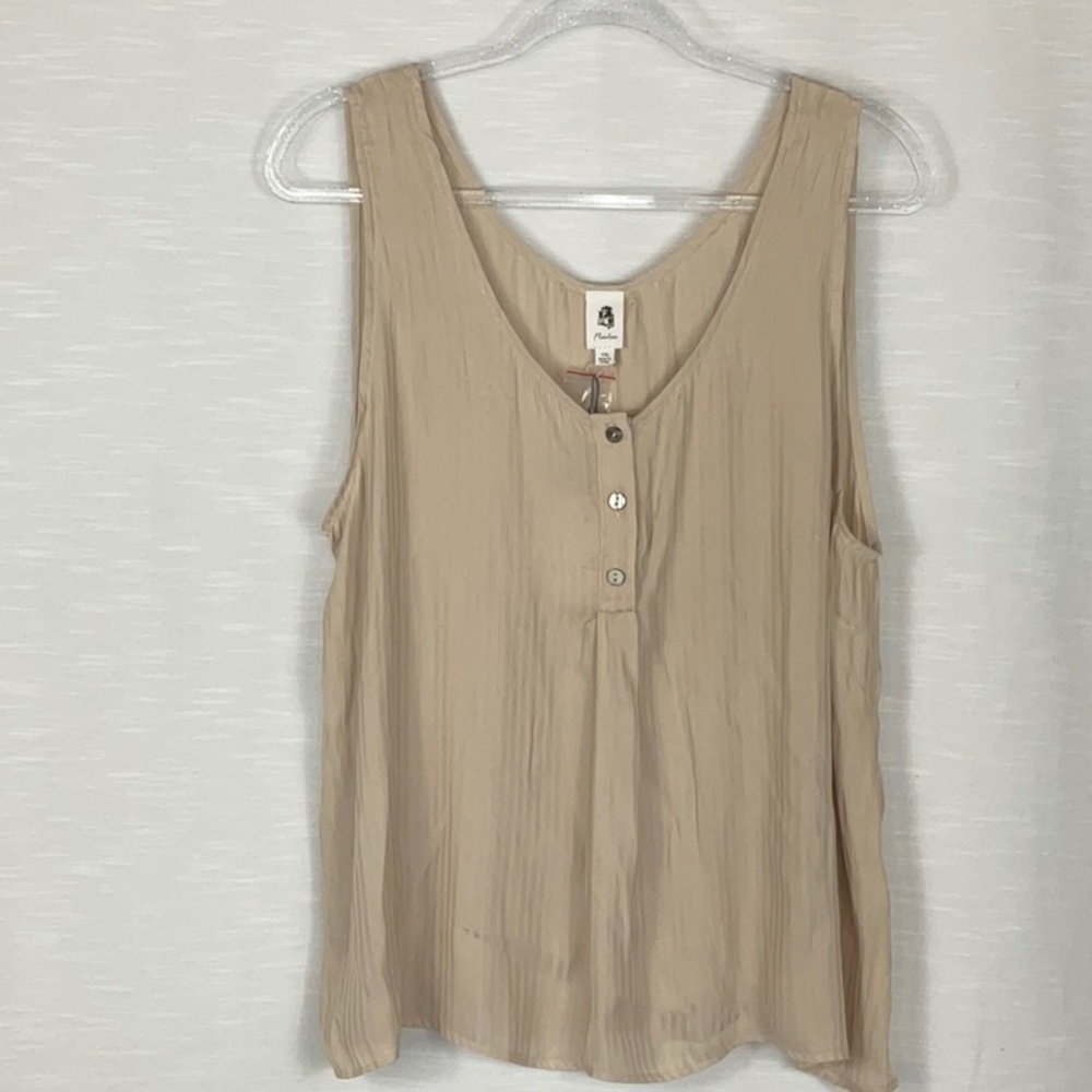 Flawless tan striped tank with buttons tan